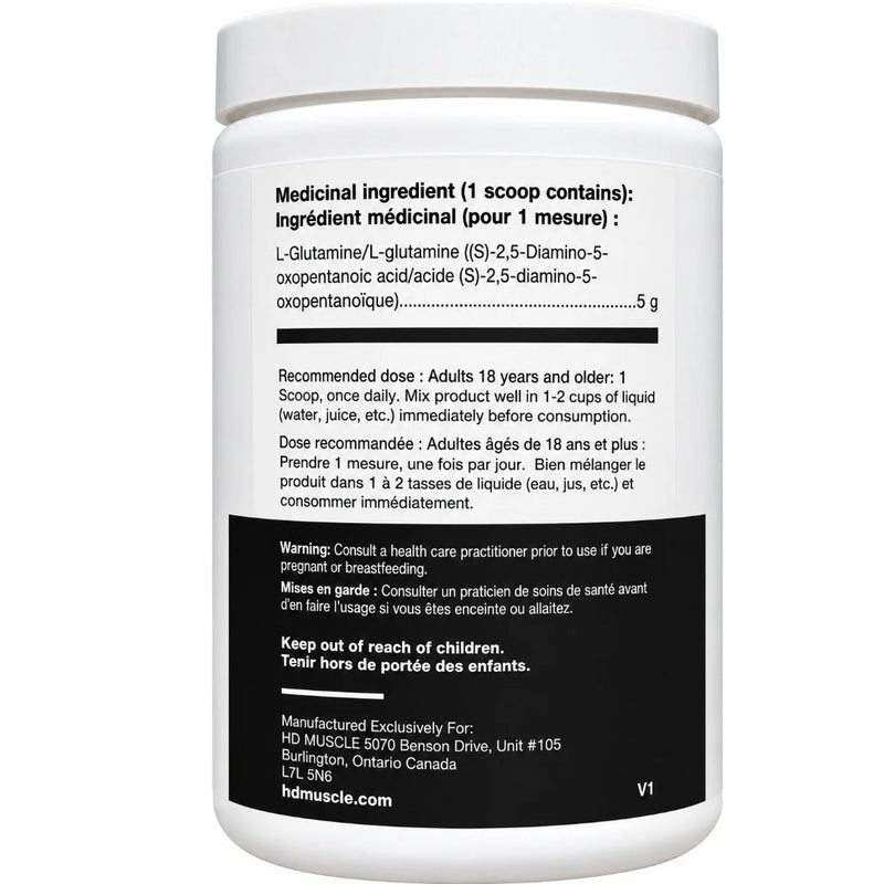 HD Muscle Glutamine, 80 Servings Nutrition Panel - SupplementSource.ca