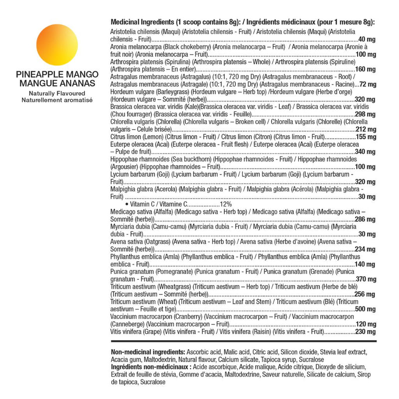 HD Muscle Greens HD 30 Servings Pineapple Mango Nutrition Facts - SupplementSource.ca