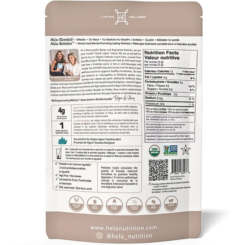 Hela Nutrition Organic Prebiotic Inulin Nutrition Panel, 60 Servings - SupplementSource.ca