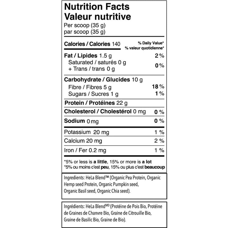 Hela Nutrition Organic Plant Protein Natural Nutrition Panel, 16 Servings - SupplementSource.ca
