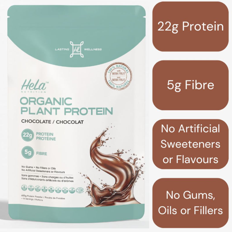 Hela Nutrition Organic Plant Protein Chocolate, 16 Servings - SupplementSource.ca