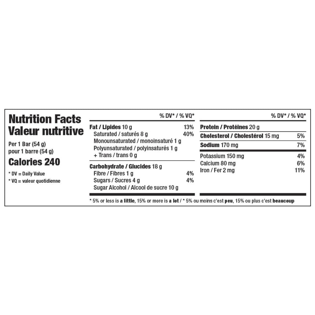 Allmax HEXAPRO PROTEIN BAR Chocolate Chip Cookie Dough Nutrition Facts SupplementSource.ca 