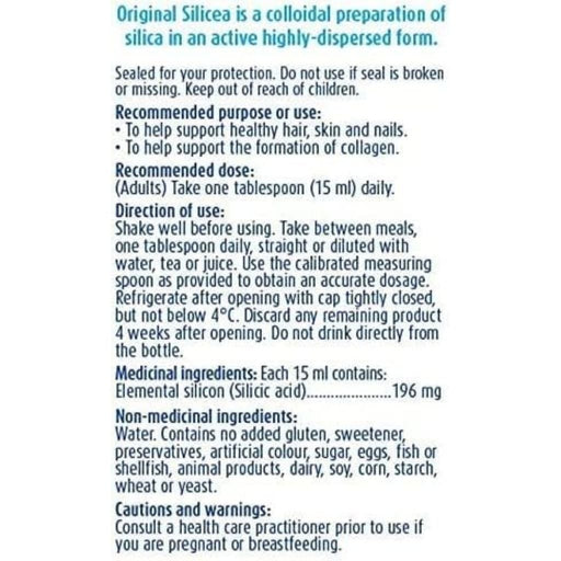 Hübner Original Silicea Colloidal Gel Nutrition Panel - SupplementSource.ca