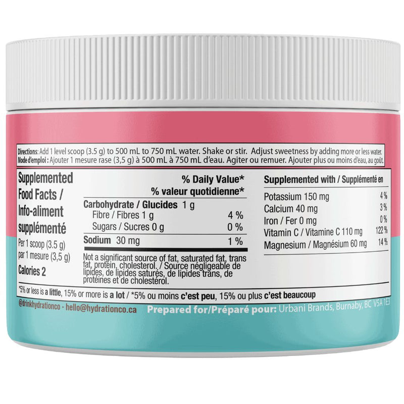 HydrationCo Electrolytes Nutrition Panel, Pink Lemonade, 65 Servings - SupplementSource.ca