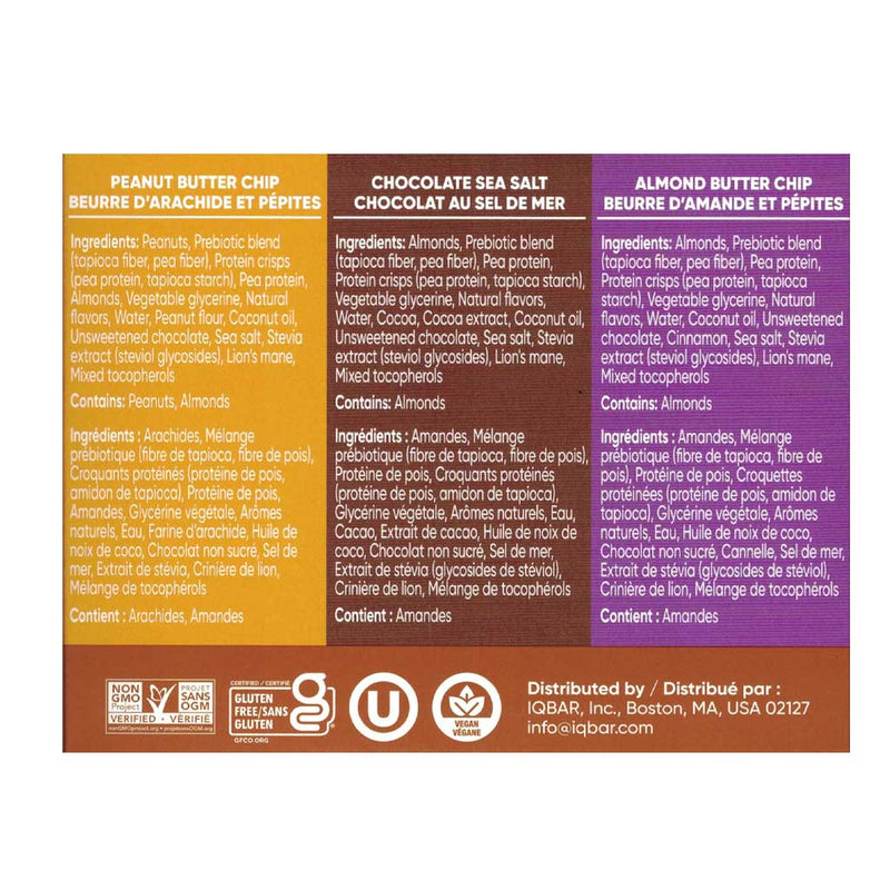 IQBAR Variety Pack, 18 Bars/Box Ingredients - SupplementSource.ca