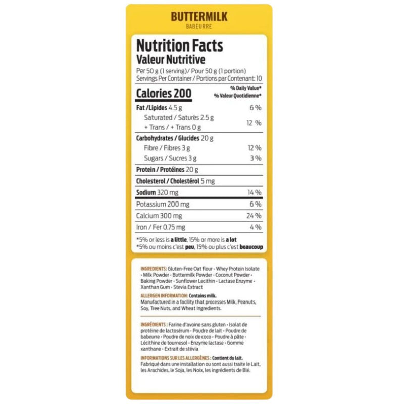 XPLabs IsoXP Pancake Mix, 500g Buttermilk Nutrition Panel - SupplementSource.ca