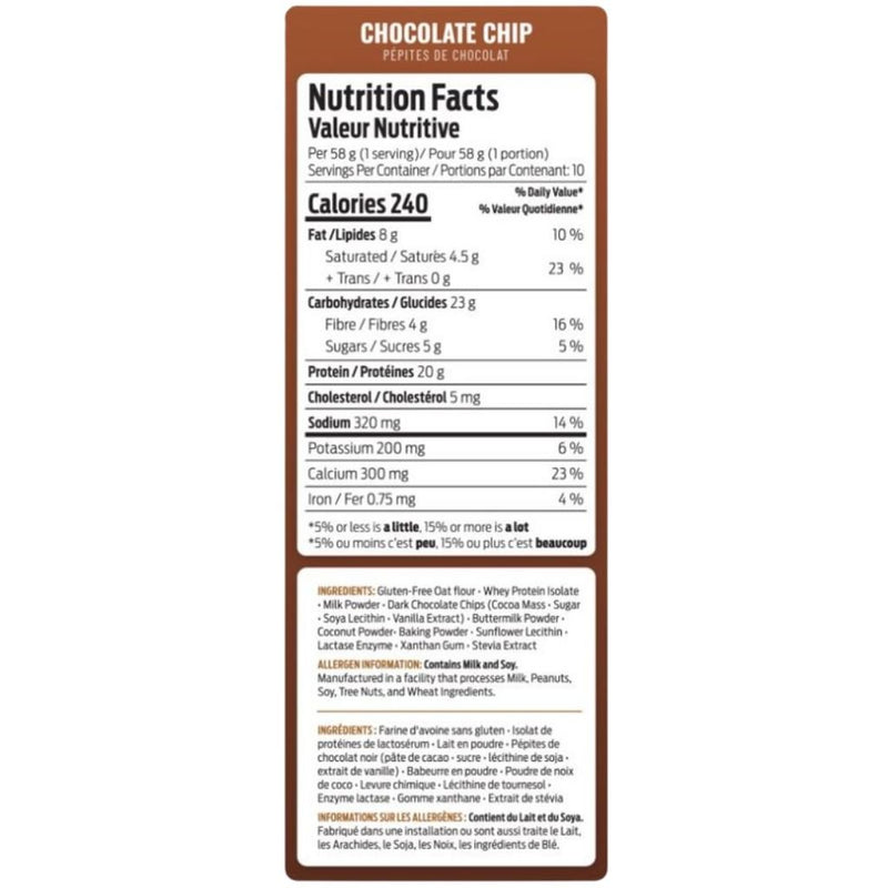 XPLabs ISOXP PANCAKE MIX, 500g Chocolate Chip Nutrition Panel - SupplementSource.ca