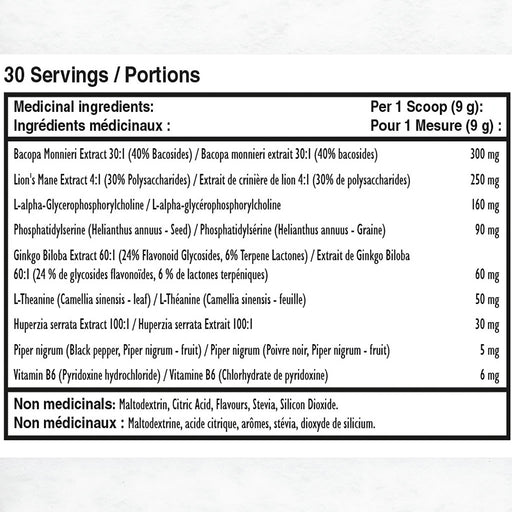 Immunegy Brain Storm, 30 Servings Cherry Lime Nutrition Panel - SupplementSource.ca