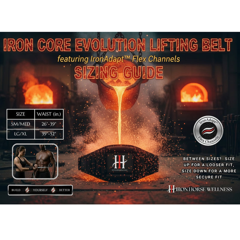 IronHorse Wellness Iron Core Evolution Lifting Belt Size Chart - SupplementSource.ca