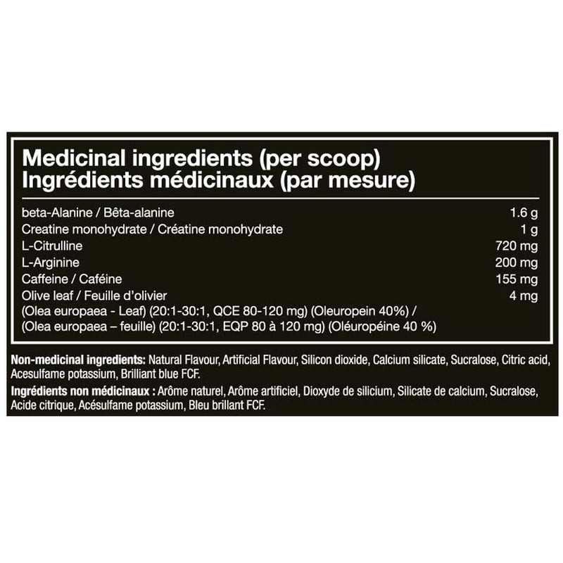 JNX Sports The Curse Pre-Workout, 30 Servings Blue Raspberry Nutrition Panel - SupplementSource.ca