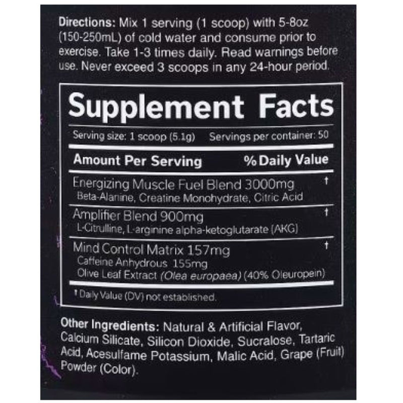 JNX Sports The Curse Pre-Workout, 30 Servings Cherry Limeade Nutrition Panel - SupplementSource.ca