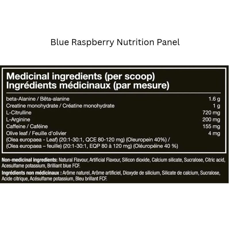 JNX Sports The Curse Pre-Workout, 30 Servings Blue Raspberry Nutrition Panel - SupplementSource.ca