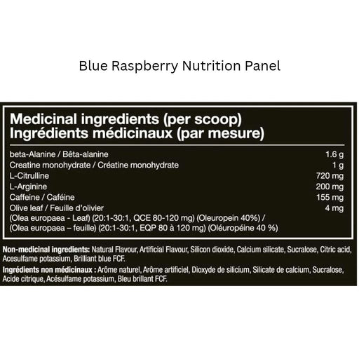 JNX Sports The Curse Pre-Workout, 30 Servings Blue Raspberry Nutrition Panel - SupplementSource.ca