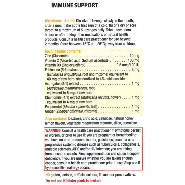 Jamieson Zinc Lozenges, 30 Lozenges Honey Lemon Nutrition Panel - SupplementSource.ca