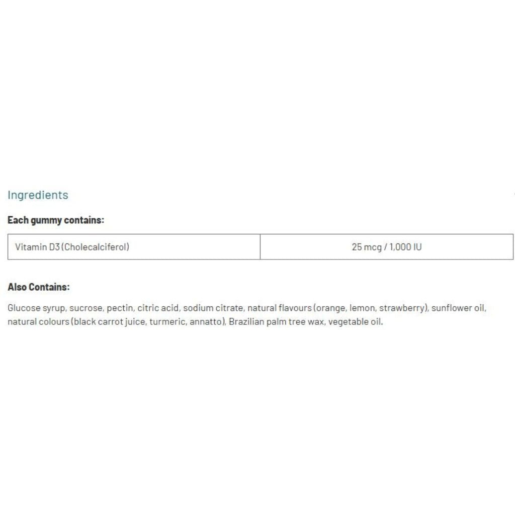 Jamieson Vitamin D3 Gummies Nutrition Panel, 10 Gummies - SupplementSource.ca