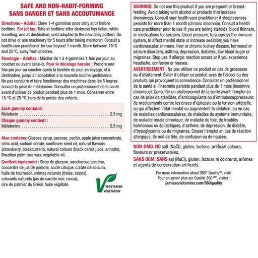 Jamieson Melatonin Gummies Nutritional Info - SupplementSource.ca