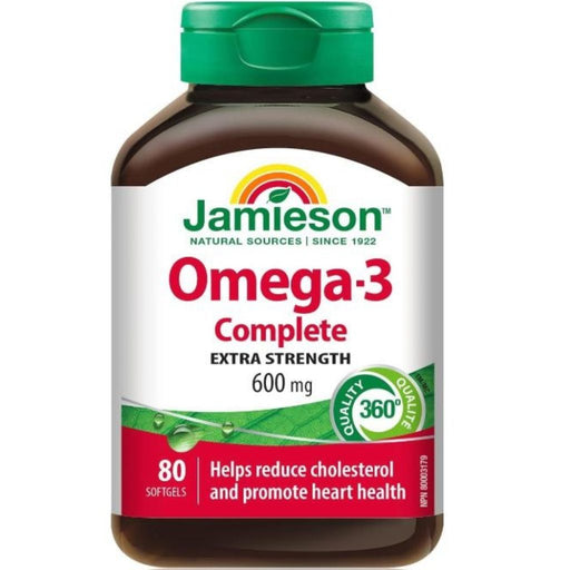 Jamieson Omega-3 Complete Extra Strength, 600mg, 80 Softgels - SupplementSource.ca
