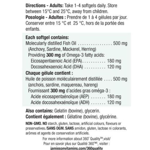 Jamieson Omega-3 Select Mini Nutrition Panel, 200 Softgels - SupplementSource.ca