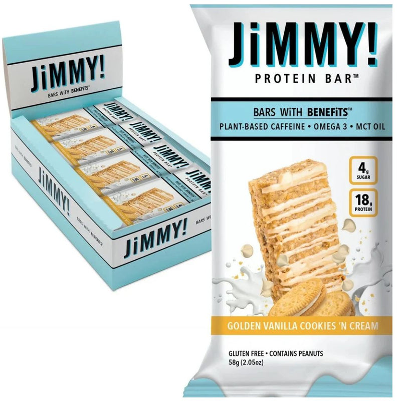 Jimmybar Protein Bar Golden Vanilla Cookies 'N Cream, 12 Bars/Box - SupplementSource.ca