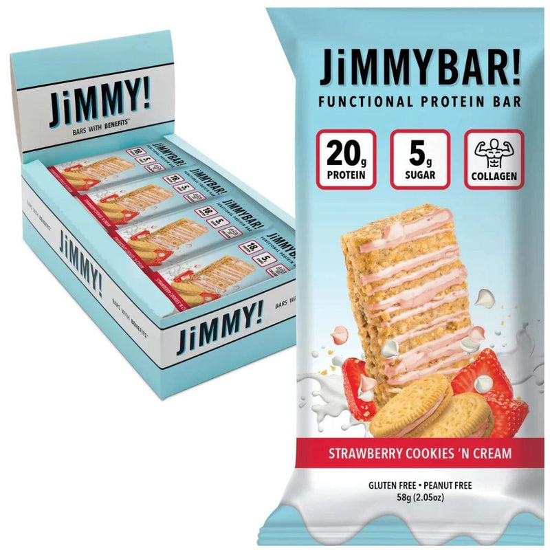 Jimmybar Protein Bar Strawberry Cookies 'N Cream, 12 Bars/Box - SupplementSource.ca