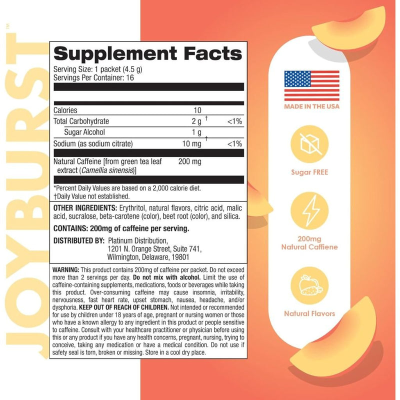 Joyburst on-the-go Peach Mango 16 x4g Nutrition Facts - SupplementSource.ca