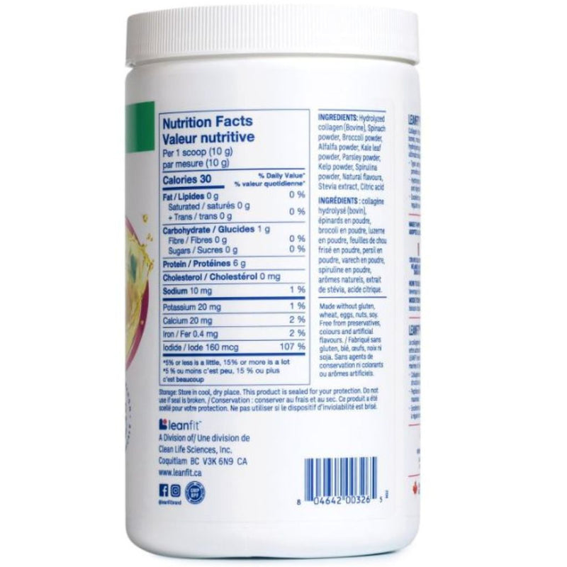Leanfit Collagen & Greens Tropical Mango Nutrition Panel, 25 Servings - SupplementSource.ca