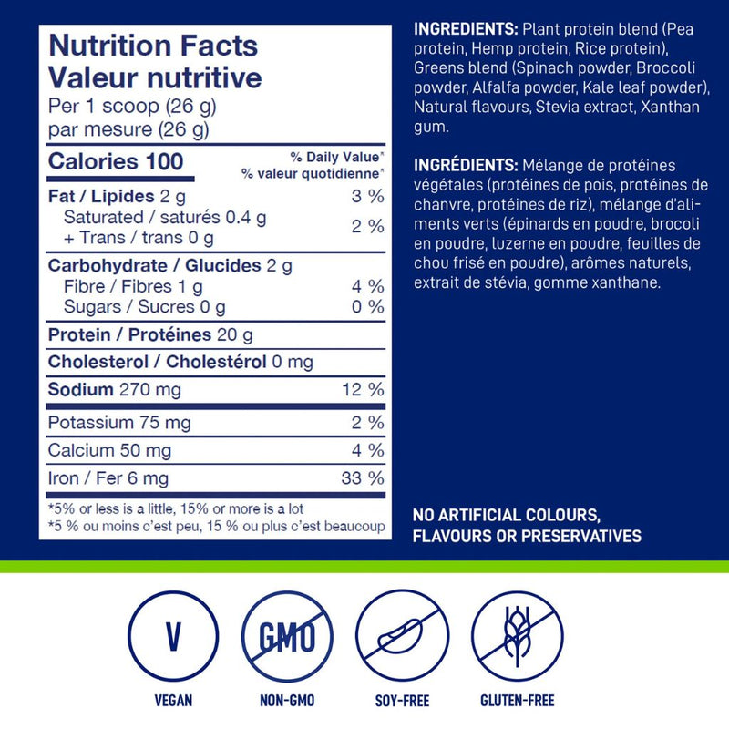 Leanfit Plant-based Protein & Greens, 517g Vanilla Nutrition Facts - SupplementSource.ca