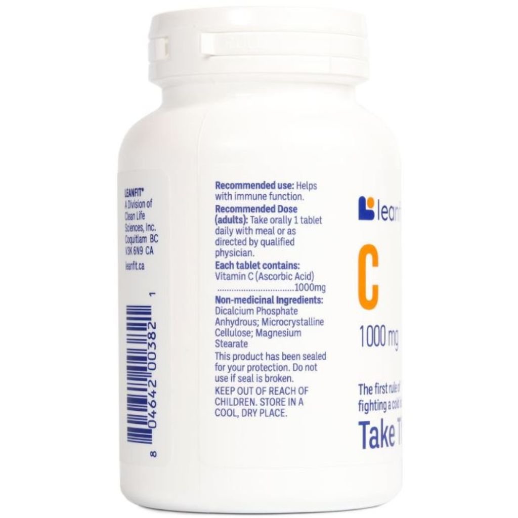 Leanfit Vitamin C 1000mg Nutrition Panel, 90 Tablets - SupplementSource.ca