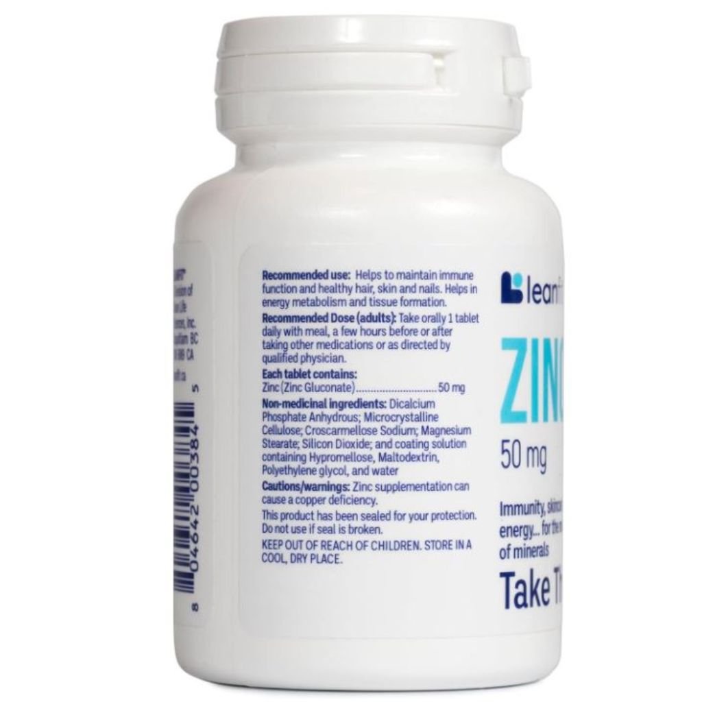 Leanfit Zinc 50 mg Nutrition Panel, 90 Tablets - SupplementSource.ca