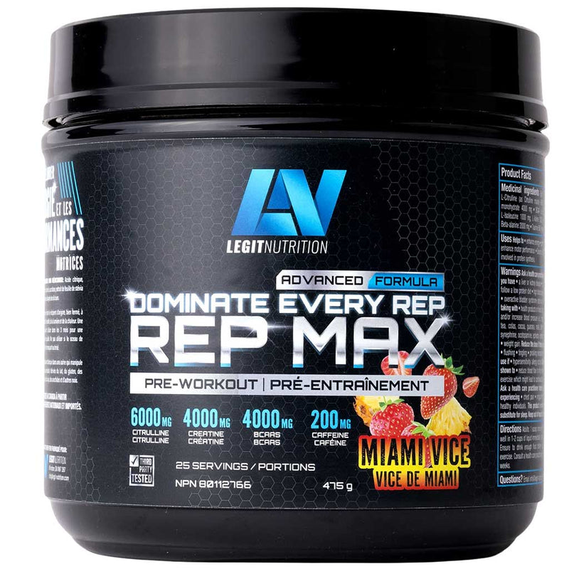 Legit Nutrition Rep Max Pre-Workout, 25 Servings Miami Vice - SupplementSource.ca