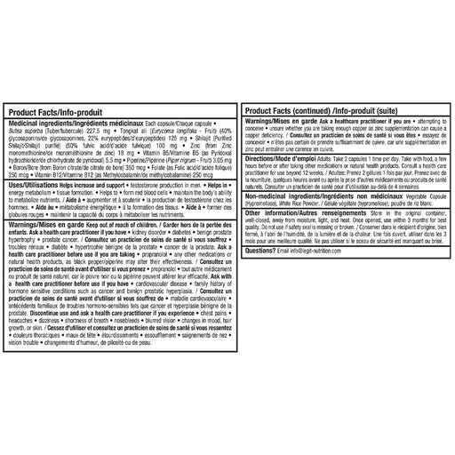 Legit Nutrition Testo Surge, 30 Servings Nutrition Panel - SupplementSource.ca