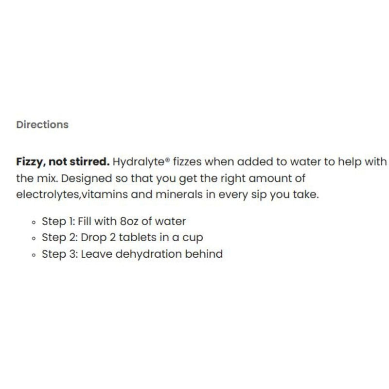 Liquid I.V. Hydralyte Effervescent Electrolyte Tablets Directions,  20 Tablets - SupplementSource.ca