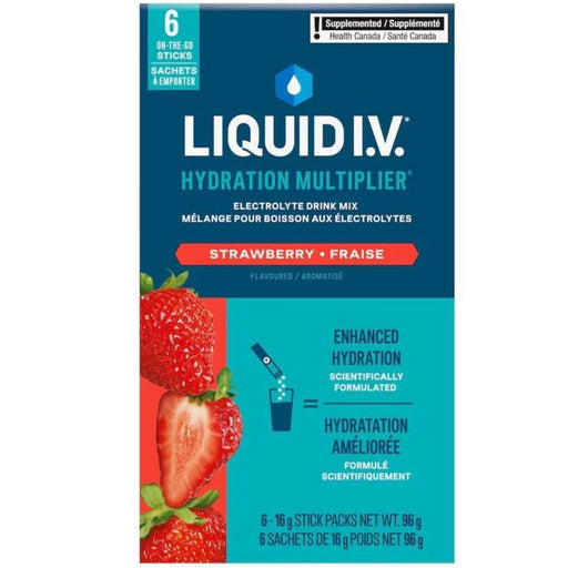 Liquid I.V. Hydration Multiplier, Strawberry, 6 Stick Packs/Box - SupplementSource.ca