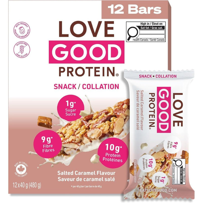 Love Good Protein PROTEIN BAR, 40g x 12 Bars/Box Salted Caramel - SupplementSource.ca