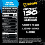 Mutant Hardcore ISO, 1.6lb Vanilla Ice Cream Nutrition Panel - SupplementSource.ca