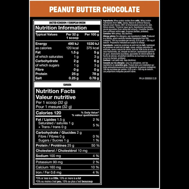 Mutant Hardcore ISO, 4lb Peanut Butter Chocolate Nutrition Panel - SupplementSource.ca