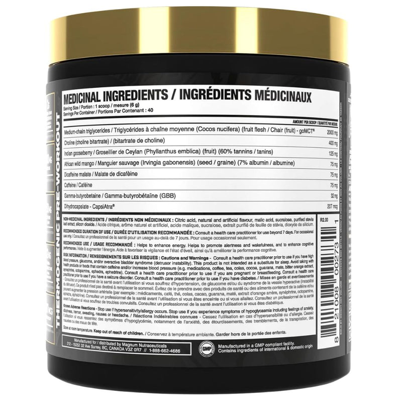 Magnum Rise & Burn Thermogenic Pre-workout, 40 Servings Nutrition Panel - SupplementSource.ca 