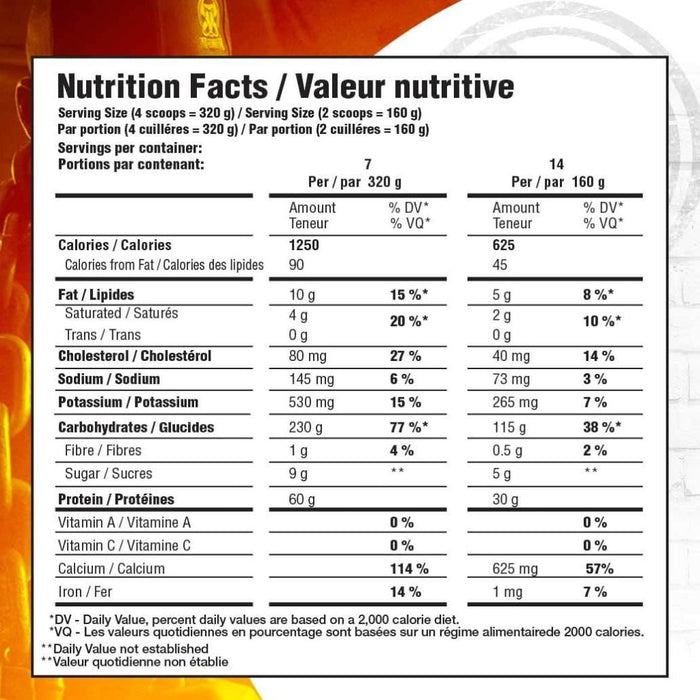 Mammoth Mass 5lb Nutrition Facts SupplementSource.ca