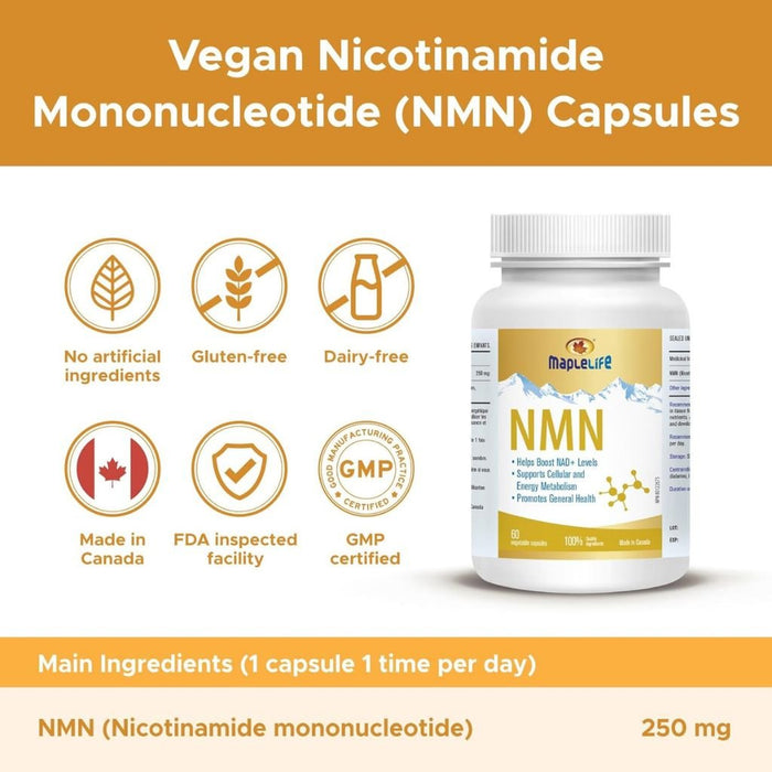 MapleLife NMN (Nicotinamide Mononucleotide), 60 VCaps SupplementSource.ca