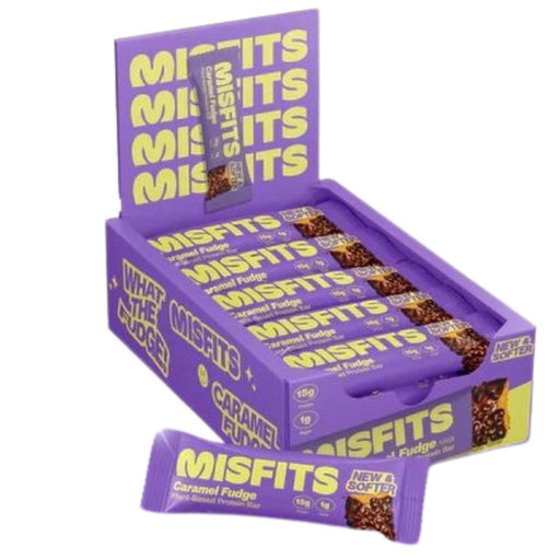 Misfits Plant Based Protein Bars, Caramel Fudge 15 Bars/Box - SupplementSource.ca