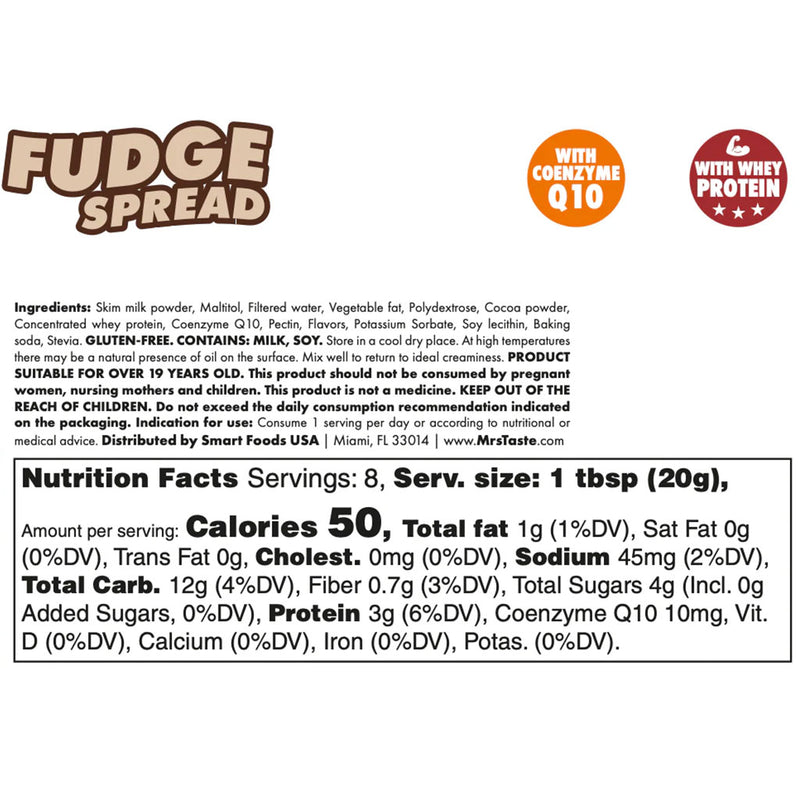 Mrs Taste Protein Spread, 160g Fudge Nutrition Panel - SupplementSource.ca