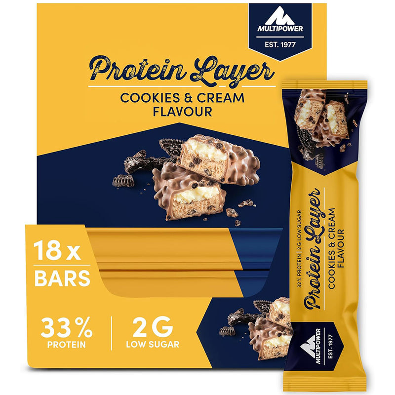 Multipower Protein Layer Bar, 18 Bars Cookies and Cream - SupplementSourceca