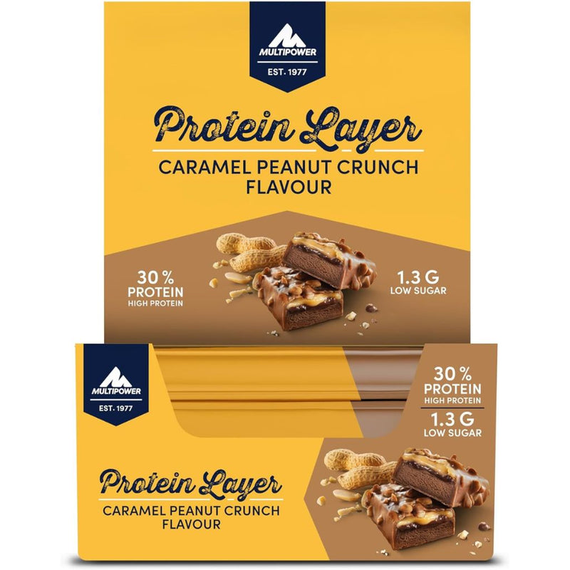 Multipower Protein Layer Bar, 18 Bars Caramel Peanut Crunch - SupplementSourceca