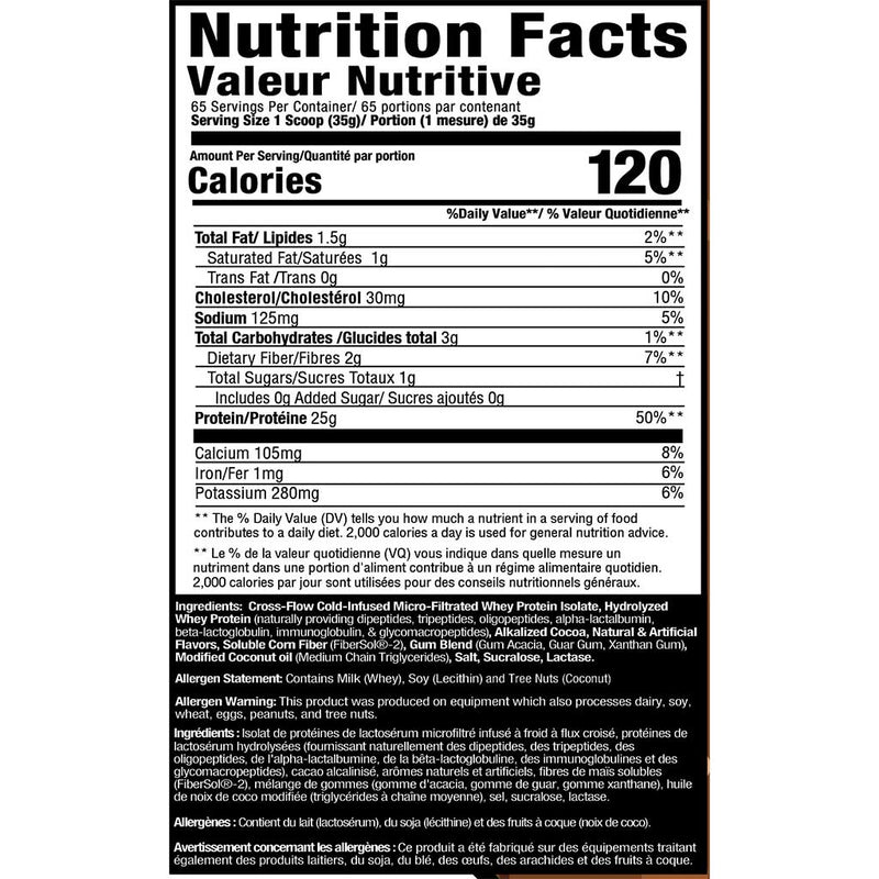 Muscle Sport Lean Whey Iso Hydro Gourmet Protein, 5lbs Chocolate Ice Cream Nutrition Panel - SupplementSource.ca