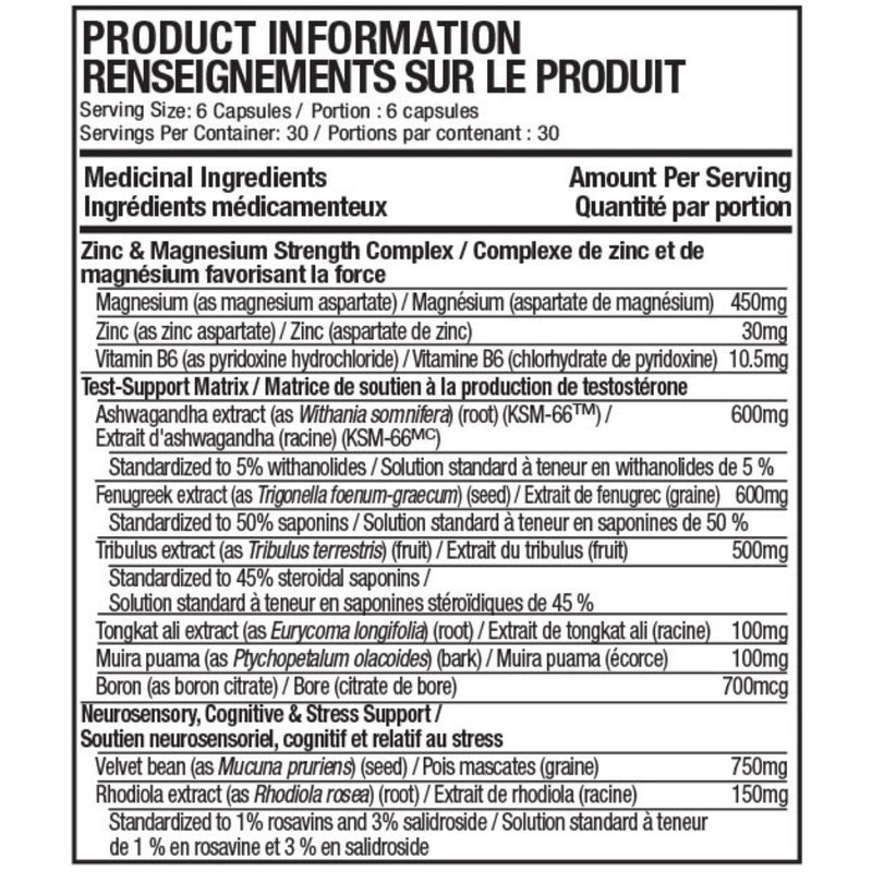 Muscletech TEST HD ELITE Nutritional Panel - SupplementSource.ca