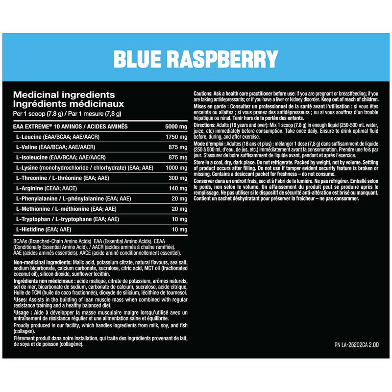 Mutant EAA Extreme, 30 Servings Blue Raspberry Nutrition Panel - SupplementSource.ca