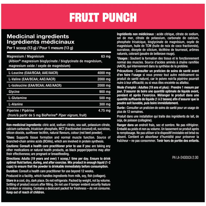 Mutant Hardcore BCAA, 30 Servings Fruit Punch Nutrition Panel - SupplementSource.ca