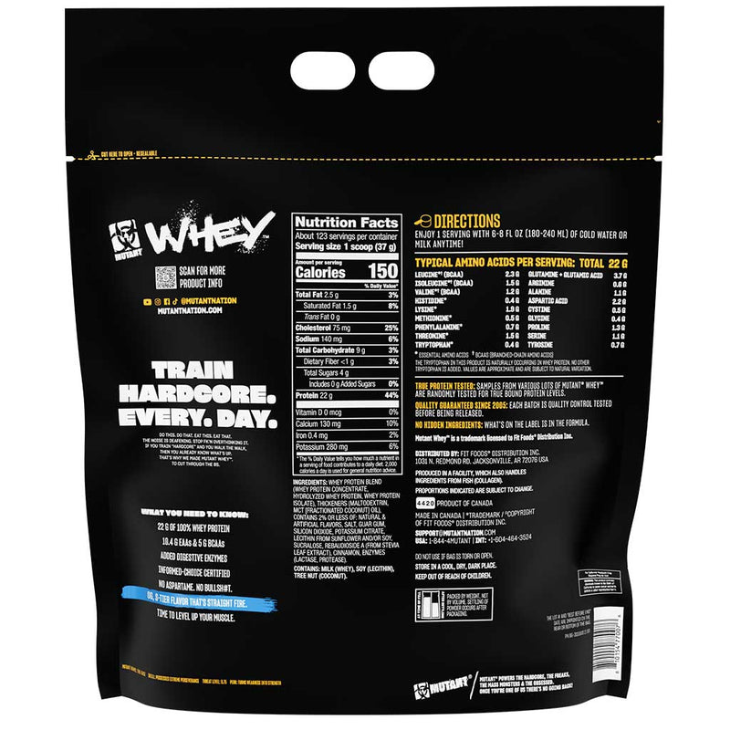 Mutant Whey, 10lbs Vanilla Ice Cream Nutrition Panel - SupplementSource.ca