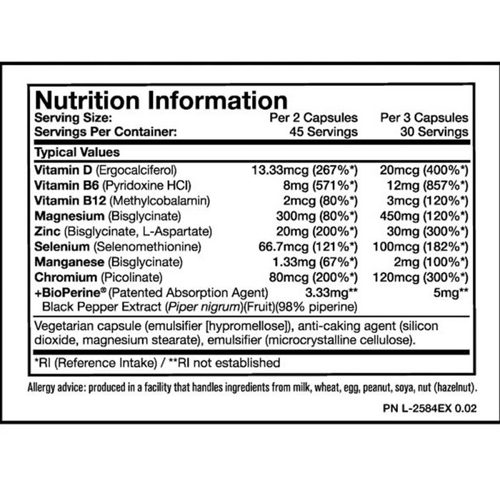 Mutant ZM8+, 90 Caps Nutritional Panel - SupplementSource.ca