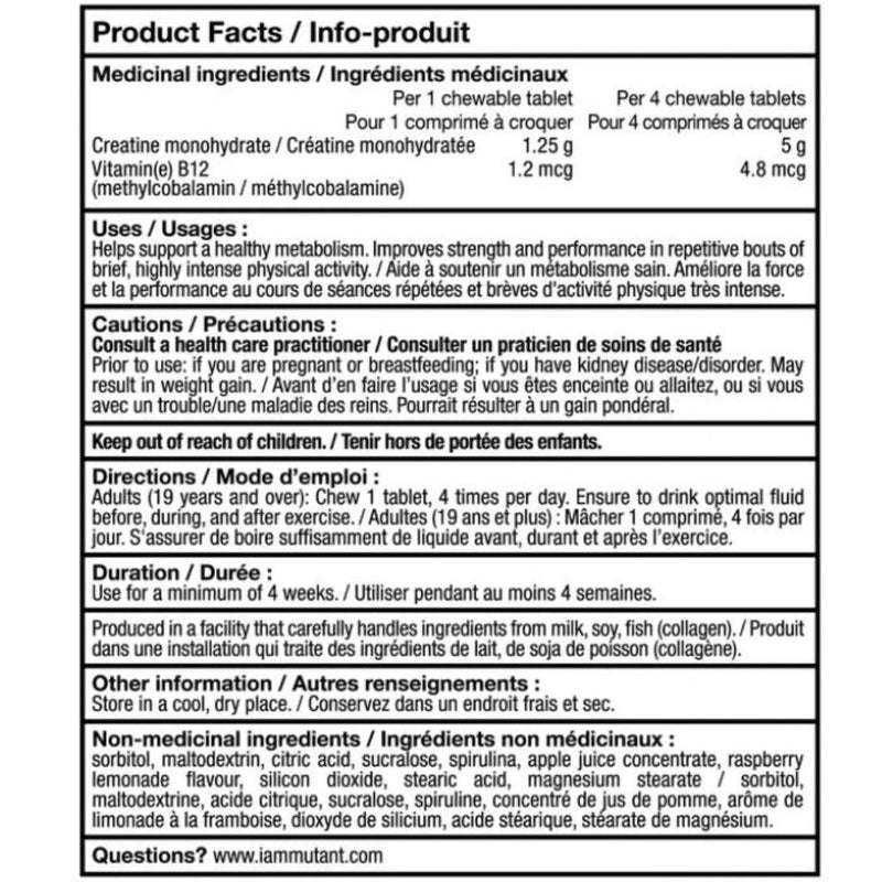 Mutant Creatine Bytz Nutrition Panel, 80 Tablets - SupplementSource.ca